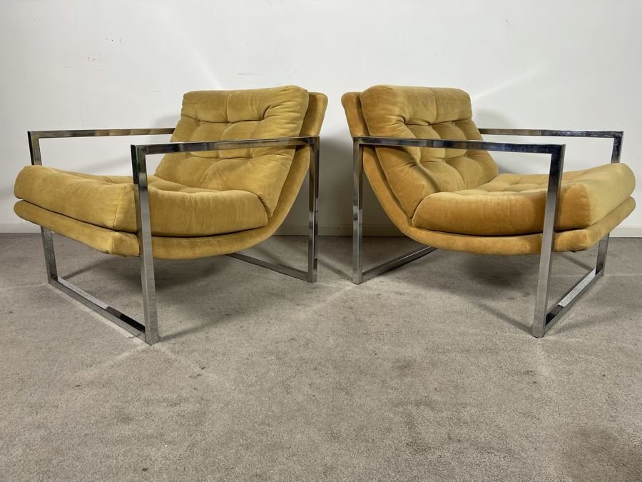 Mid-Century Modern Chrome Lounge Chairs In Style Of Milo Baughman 29W X 32D X 26H [Photo 4]