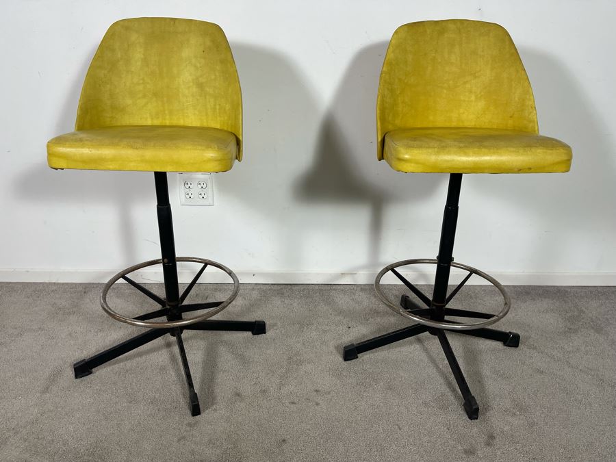 Pair Of Vintage Yellow Cosco Barstools 28H Seat Height [Photo 1]