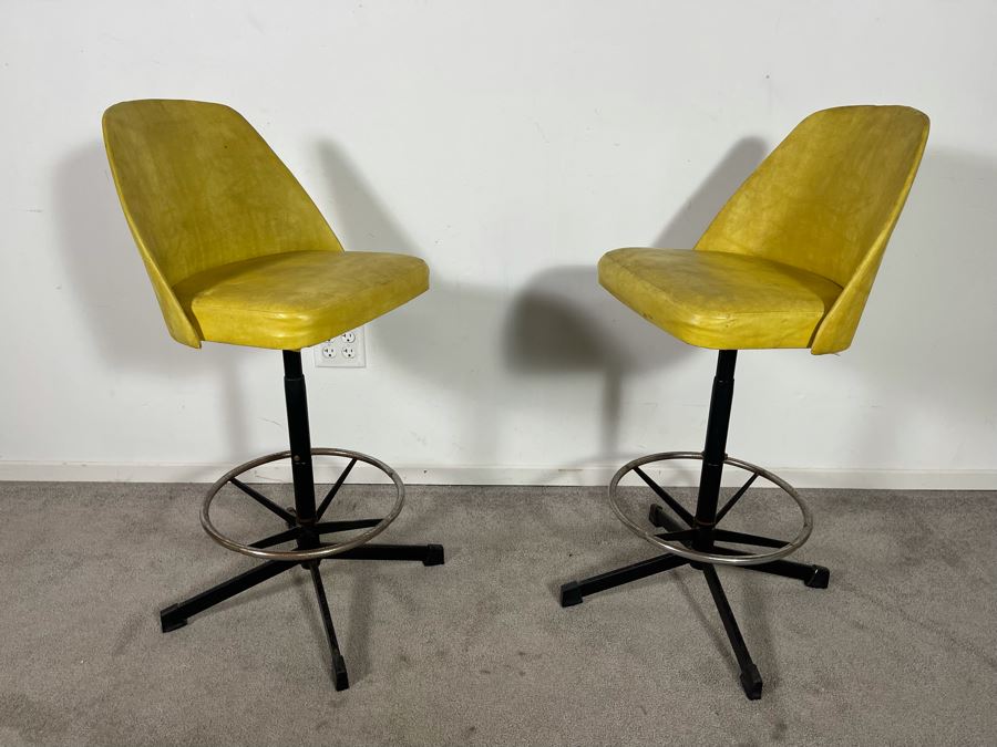 Pair Of Vintage Yellow Cosco Barstools 28H Seat Height [Photo 3]