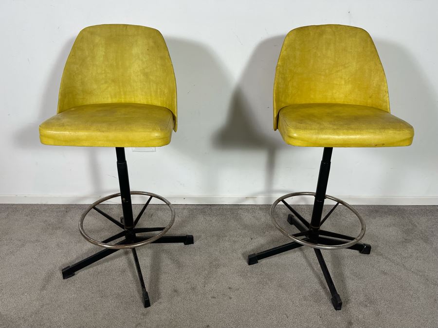 Pair Of Vintage Yellow Cosco Barstools 28H Seat Height [Photo 2]