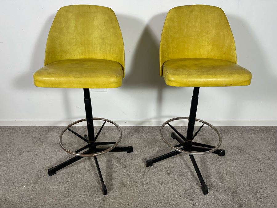 Pair Of Vintage Yellow Cosco Barstools 28H Seat Height [Photo 4]