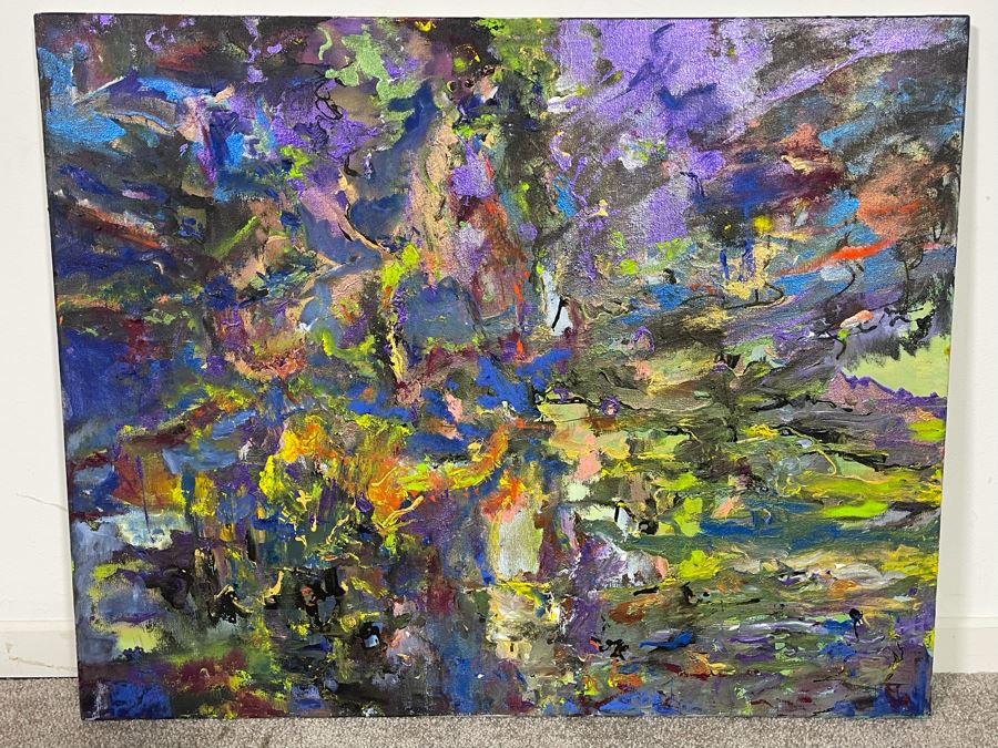 Original Abstract Colorful Painting On Canvas Artist Unknown 30 X 24 [Photo 2]