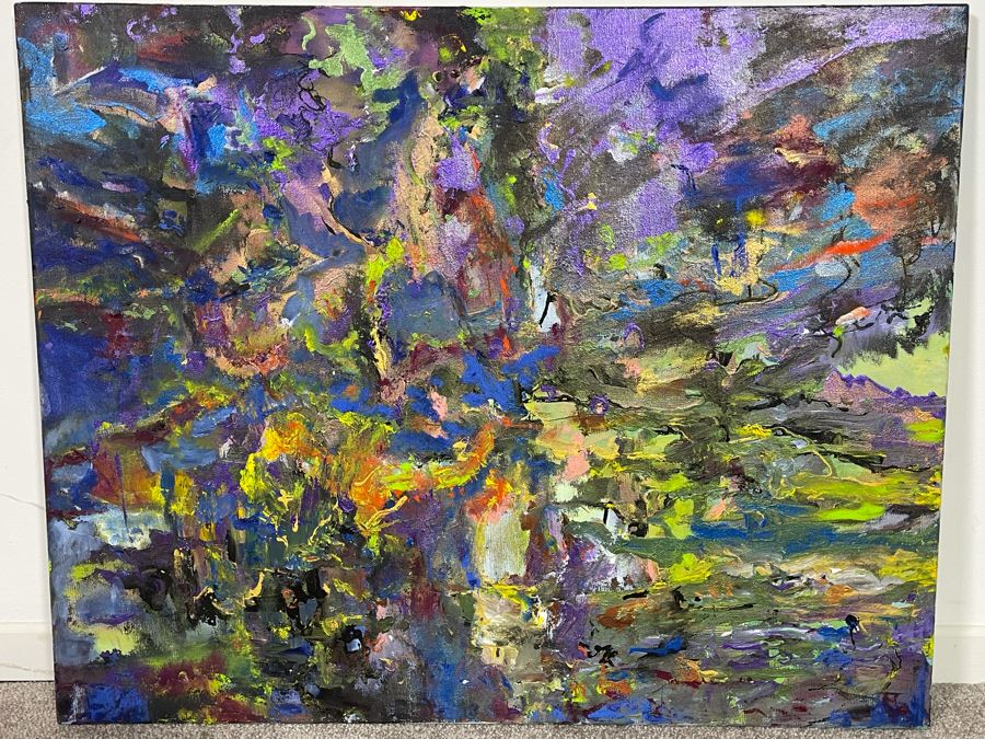 Original Abstract Colorful Painting On Canvas Artist Unknown 30 X 24 [Photo 6]