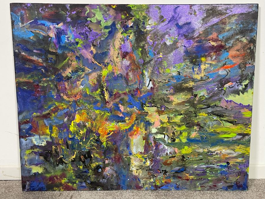 Original Abstract Colorful Painting On Canvas Artist Unknown 30 X 24