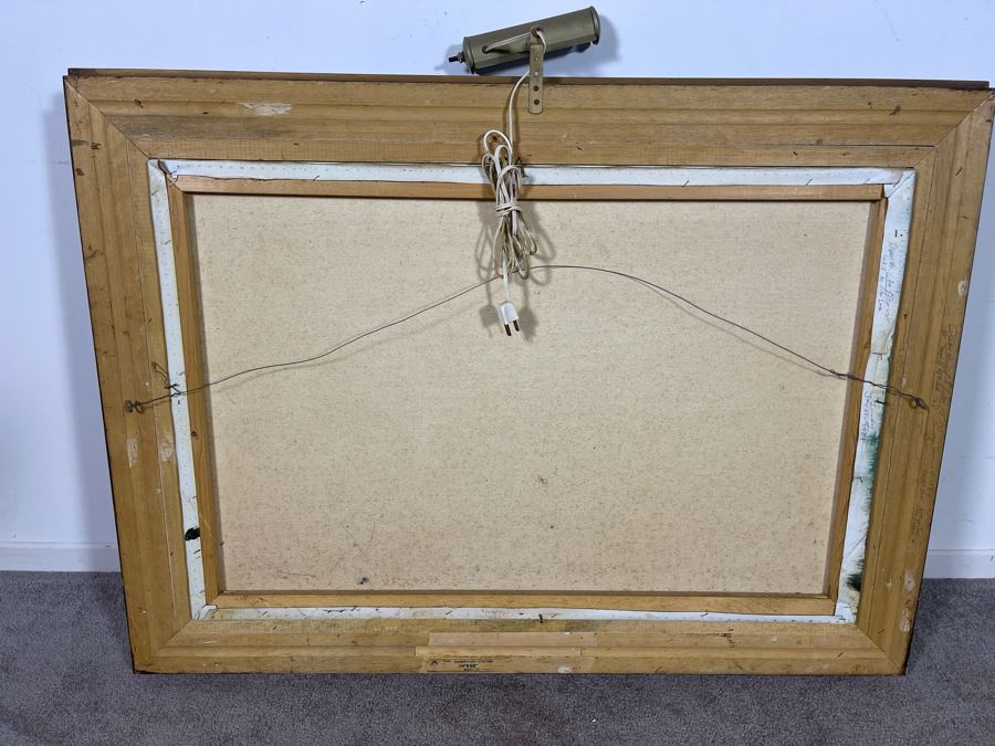 Large Framed Original Oil Painting On Canvas Of Seascape Ocean Waves By June Nelson With Overhead Frame Light 24 X 36 Canvas [Photo 14]