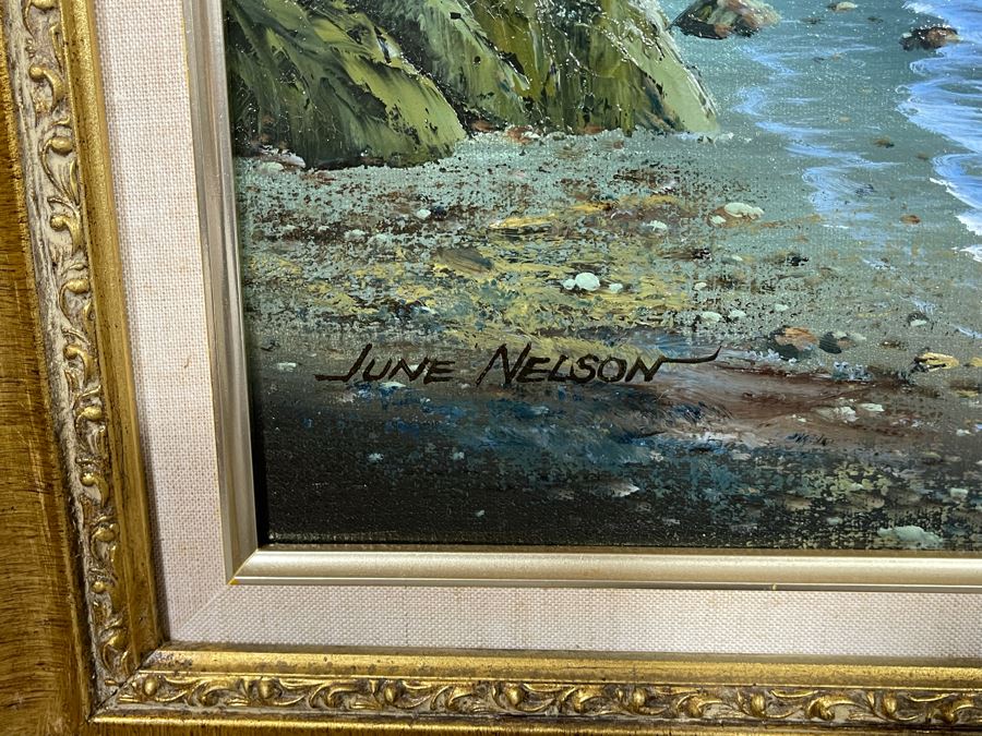 Large Framed Original Oil Painting On Canvas Of Seascape Ocean Waves By June Nelson With Overhead Frame Light 24 X 36 Canvas [Photo 10]