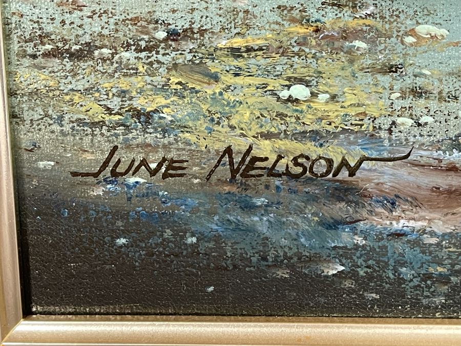 Large Framed Original Oil Painting On Canvas Of Seascape Ocean Waves By June Nelson With Overhead Frame Light 24 X 36 Canvas [Photo 11]