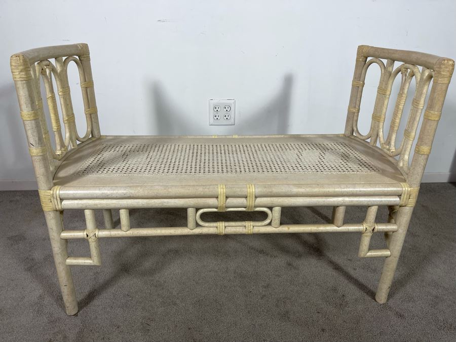 Vintage Cane Seat Bench With Cushion 42W X 19D X 28H [Photo 6]