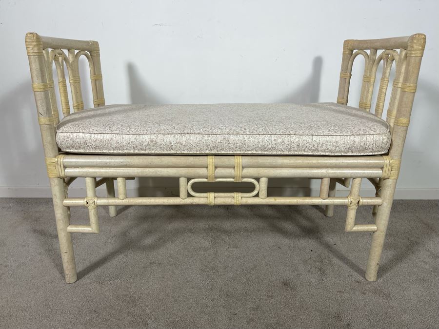 Vintage Cane Seat Bench With Cushion 42W X 19D X 28H