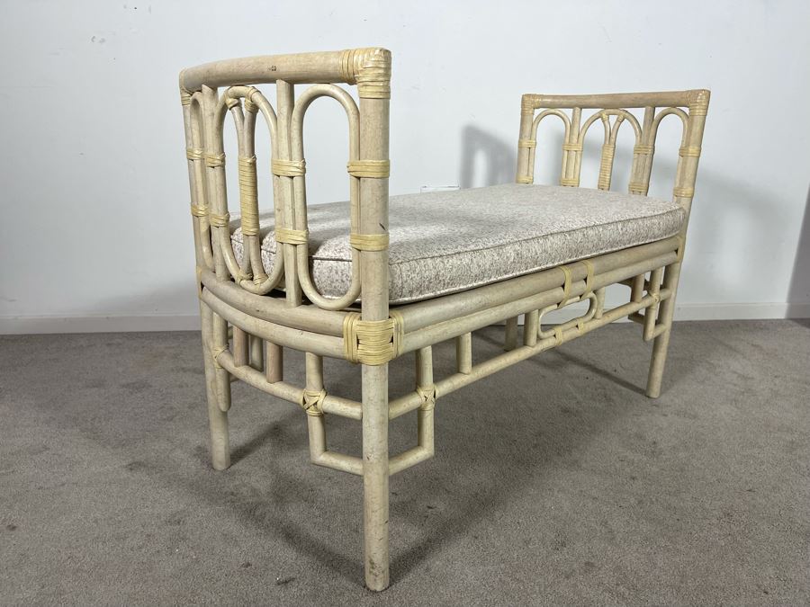 Vintage Cane Seat Bench With Cushion 42W X 19D X 28H [Photo 4]