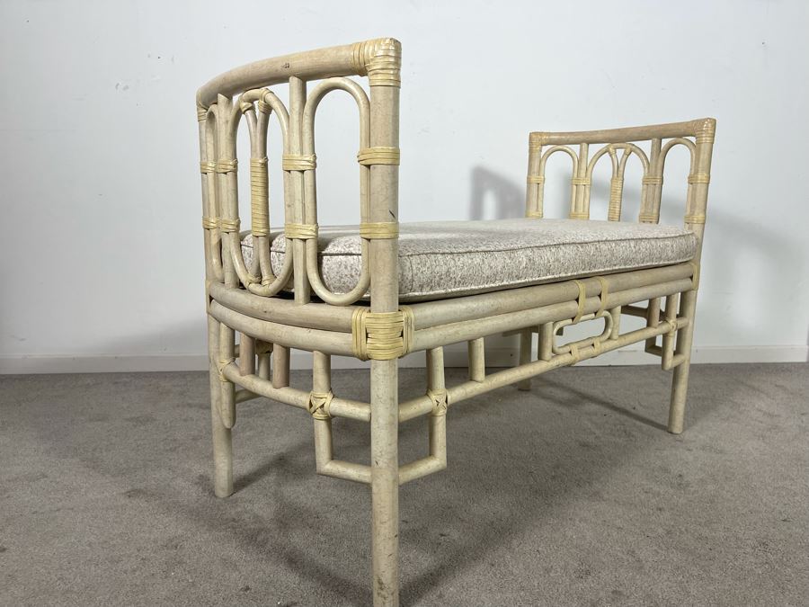 Vintage Cane Seat Bench With Cushion 42W X 19D X 28H [Photo 3]