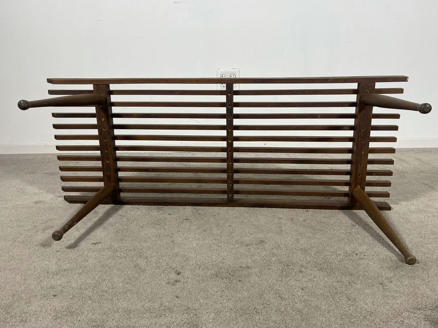 Mid-Century Modern Wooden Slat Bench - One Side Has Been Cut To Butt Against Wall 44.5W X 17D X 16H [Photo 10]