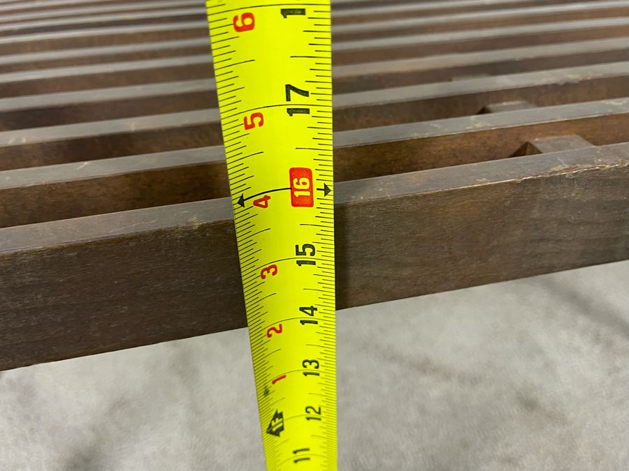 Mid-Century Modern Wooden Slat Bench - One Side Has Been Cut To Butt Against Wall 44.5W X 17D X 16H [Photo 13]
