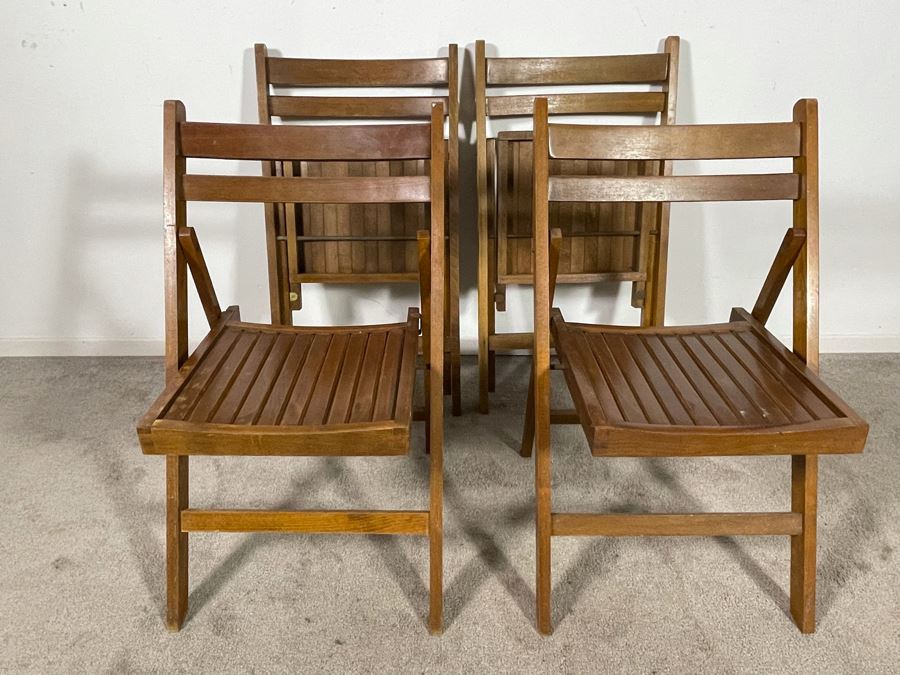 Set Of Four Vintage Teak Folding Chairs [Photo 5]