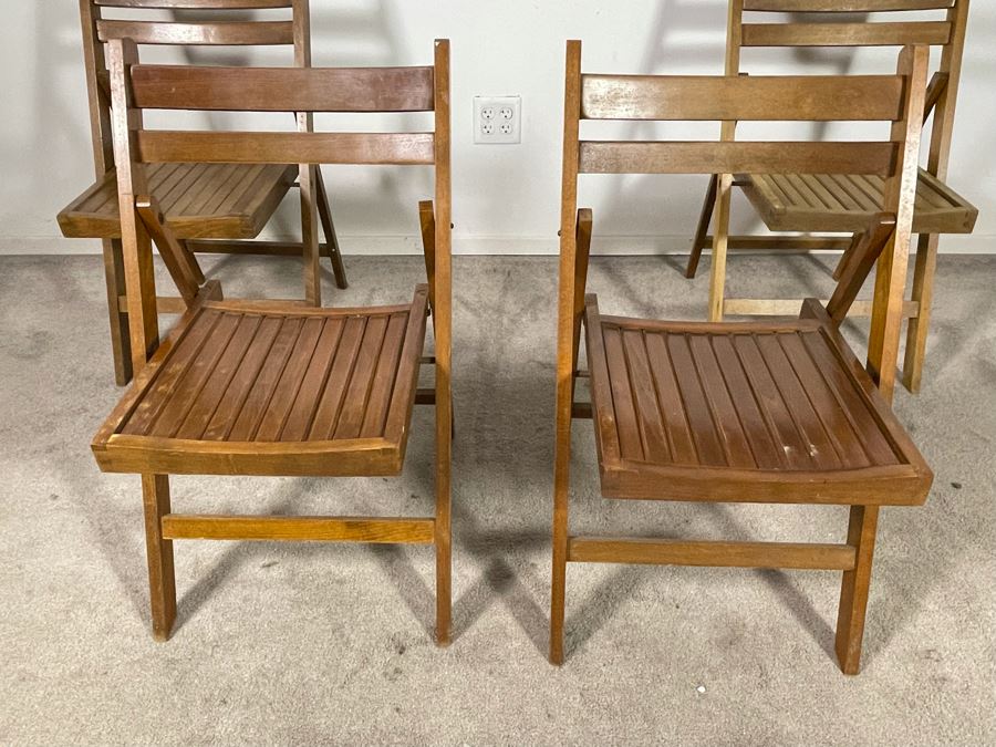 Set Of Four Vintage Teak Folding Chairs [Photo 3]