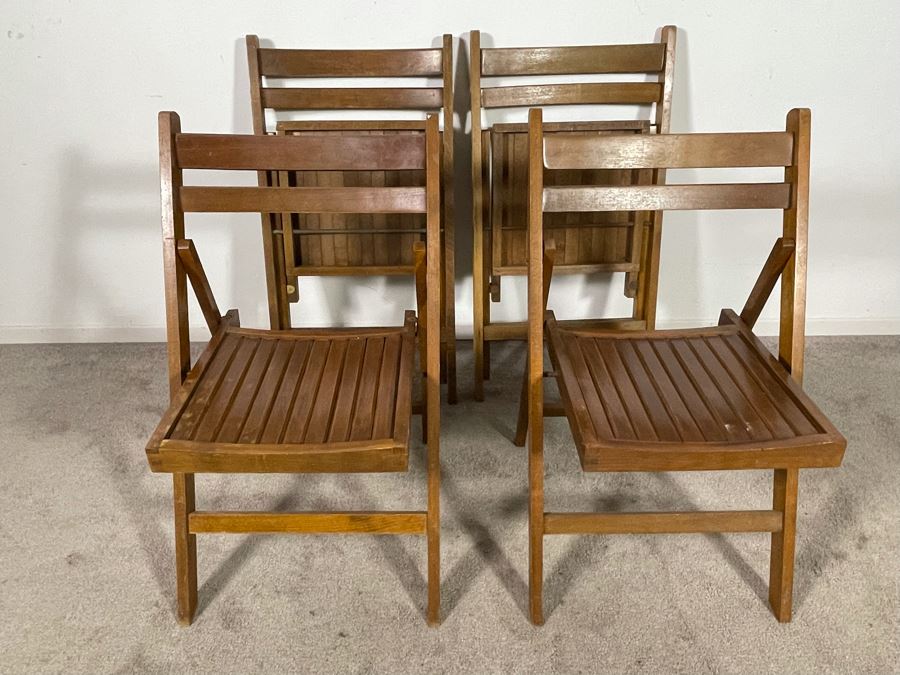 Set Of Four Vintage Teak Folding Chairs [Photo 4]