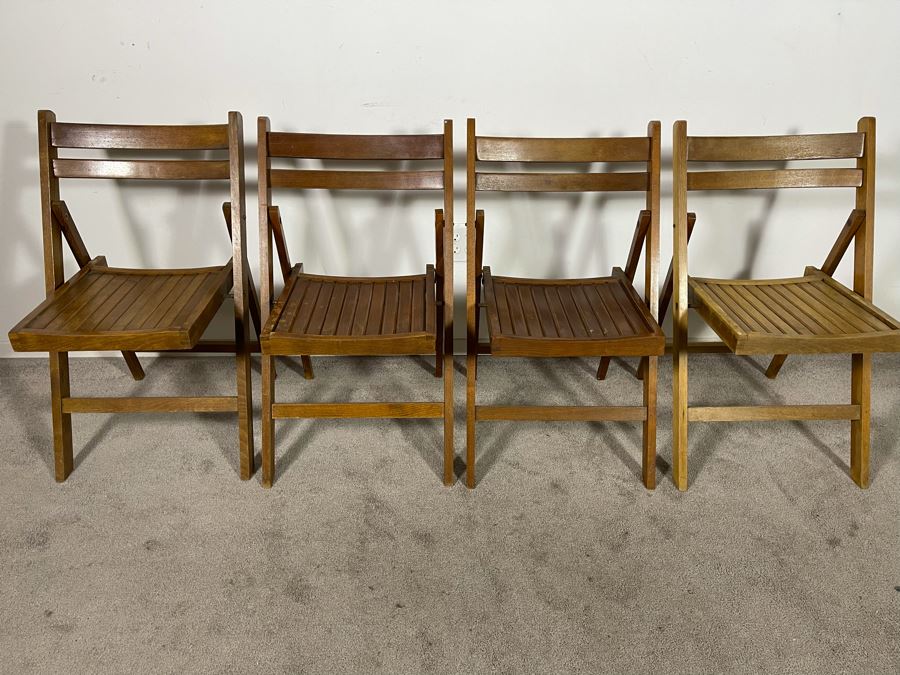 Set Of Four Vintage Teak Folding Chairs [Photo 7]