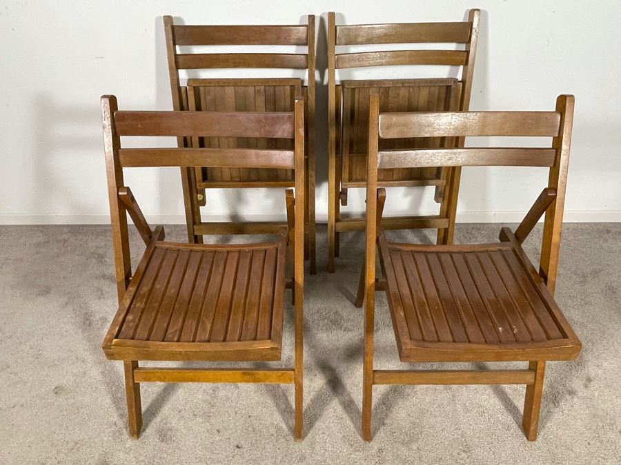 Set Of Four Vintage Teak Folding Chairs [Photo 6]