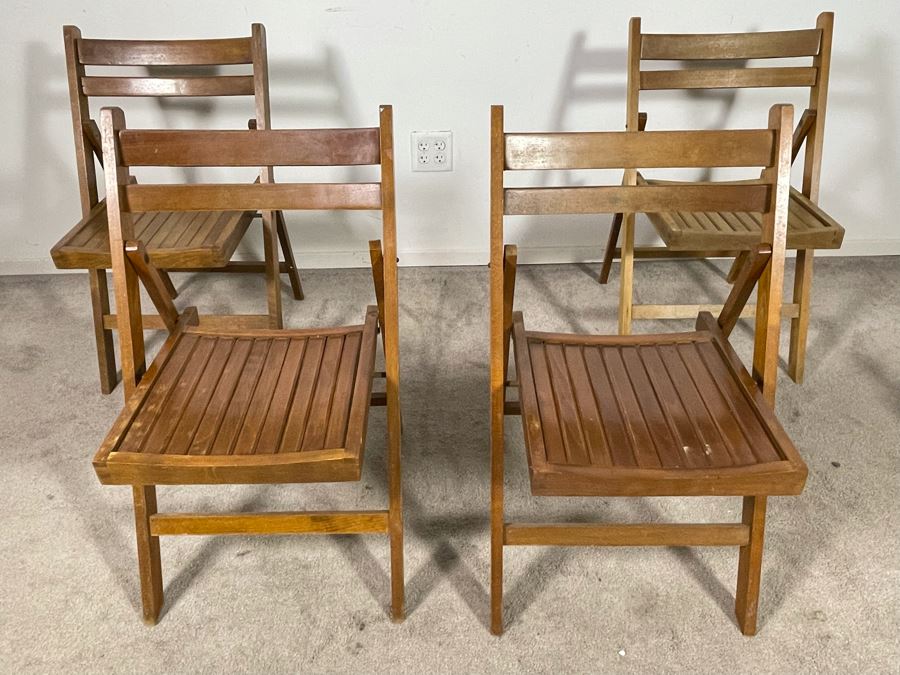 Set Of Four Vintage Teak Folding Chairs
