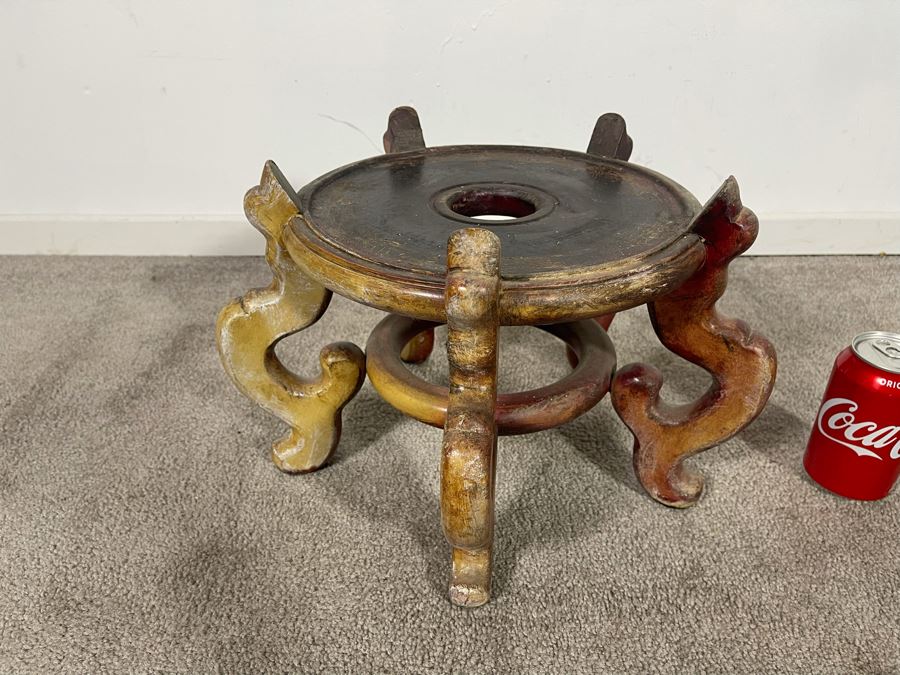 Vintage Chinese Porcelain Fish Bowl Planter With Wooden Stand 14R X 12H [Photo 19]