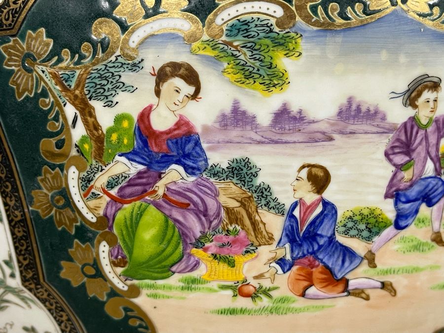 Vintage Chinese Porcelain Fish Bowl Planter With Wooden Stand 14R X 12H [Photo 5]