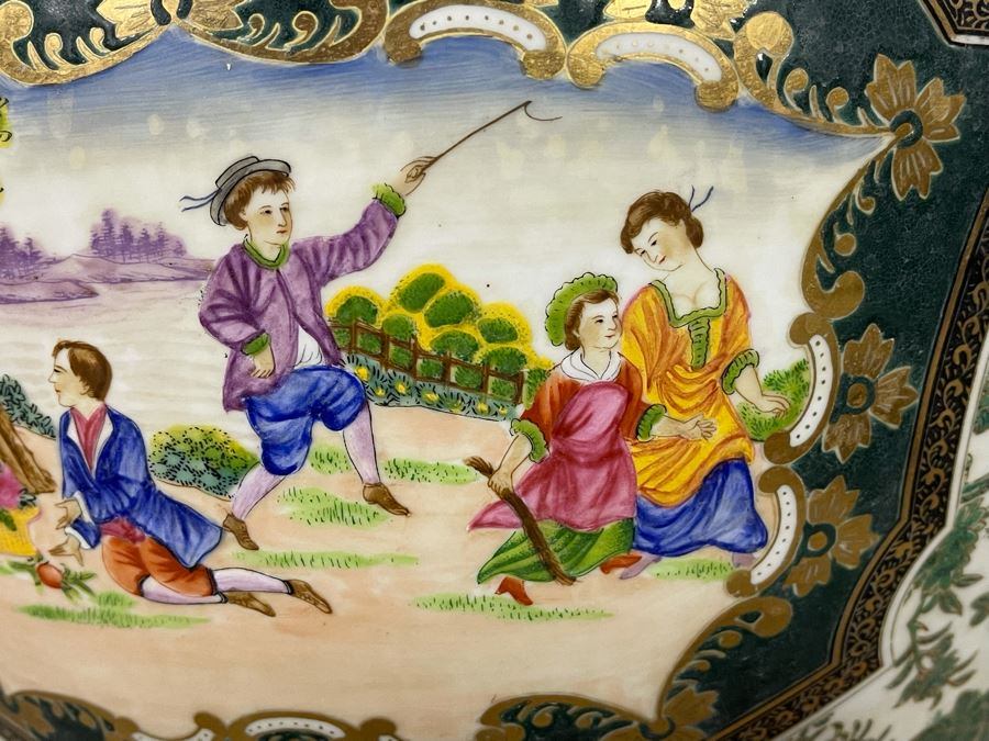 Vintage Chinese Porcelain Fish Bowl Planter With Wooden Stand 14R X 12H [Photo 6]