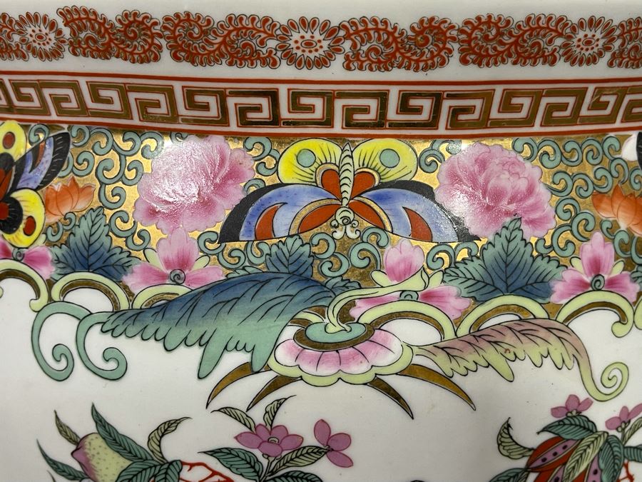 Vintage Chinese Porcelain Fish Bowl Planter With Wooden Stand 14R X 12H [Photo 23]