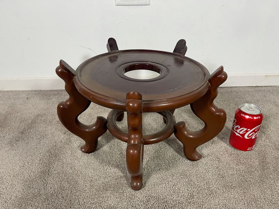 Vintage Chinese Porcelain Fish Bowl Planter With Wooden Stand 14R X 12H [Photo 29]