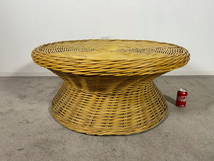 Woven Wicker Round Coffee Table 39R X 17H [Photo 3]