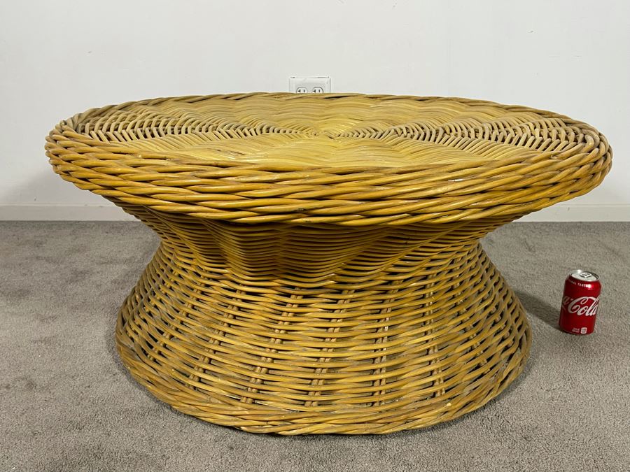 Woven Wicker Round Coffee Table 39R X 17H [Photo 2]