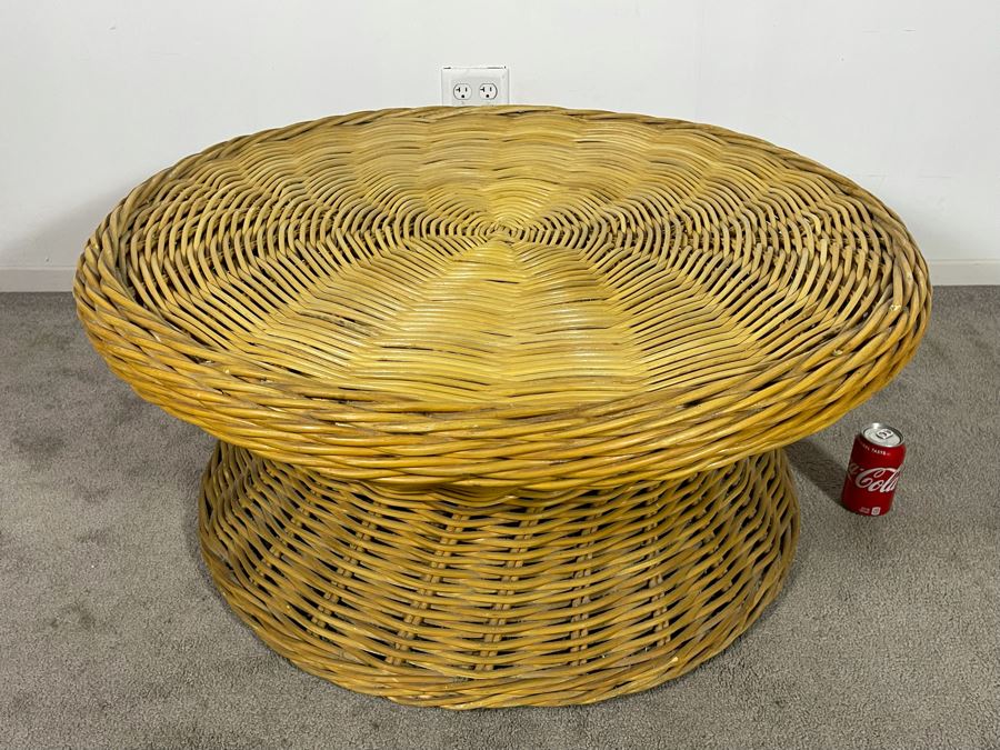 Woven Wicker Round Coffee Table 39R X 17H [Photo 5]
