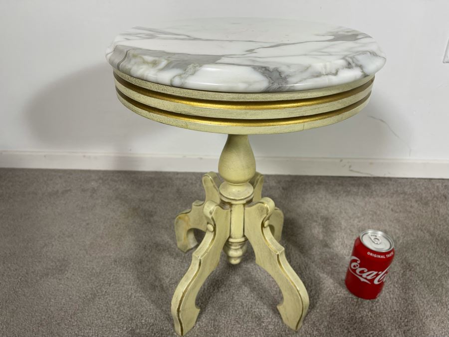 Vintage Italian Round Marble Top Side Table 14R X 18H [Photo 5]