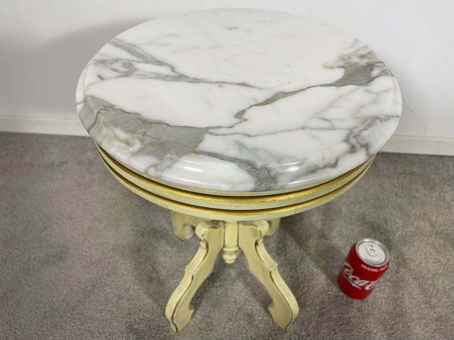 Vintage Italian Round Marble Top Side Table 14R X 18H [Photo 4]