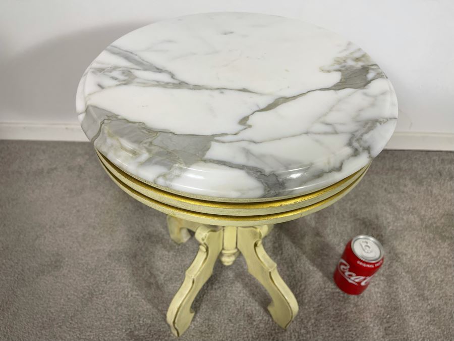Vintage Italian Round Marble Top Side Table 14R X 18H [Photo 3]