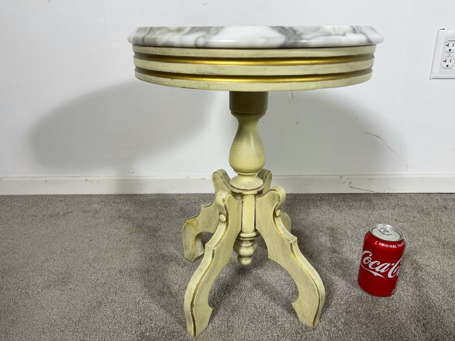 Vintage Italian Round Marble Top Side Table 14R X 18H [Photo 2]