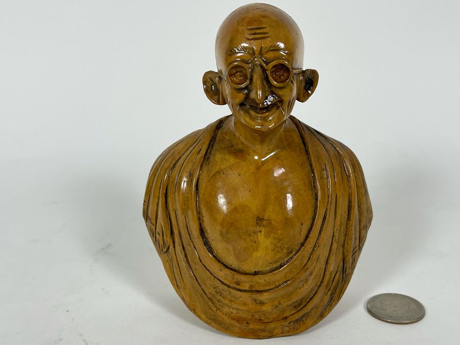 Carved Wooden Gandhi Sculpture Figurine 5H