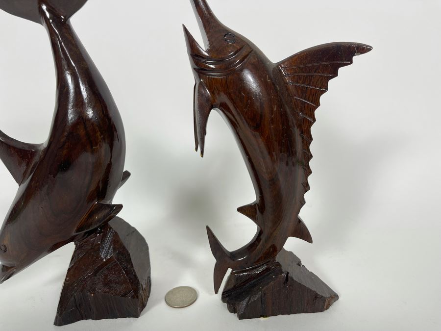Hand Carved Wooden Dolphin 9H And Sailfish 11H Sculptures Figurines [Photo 3]