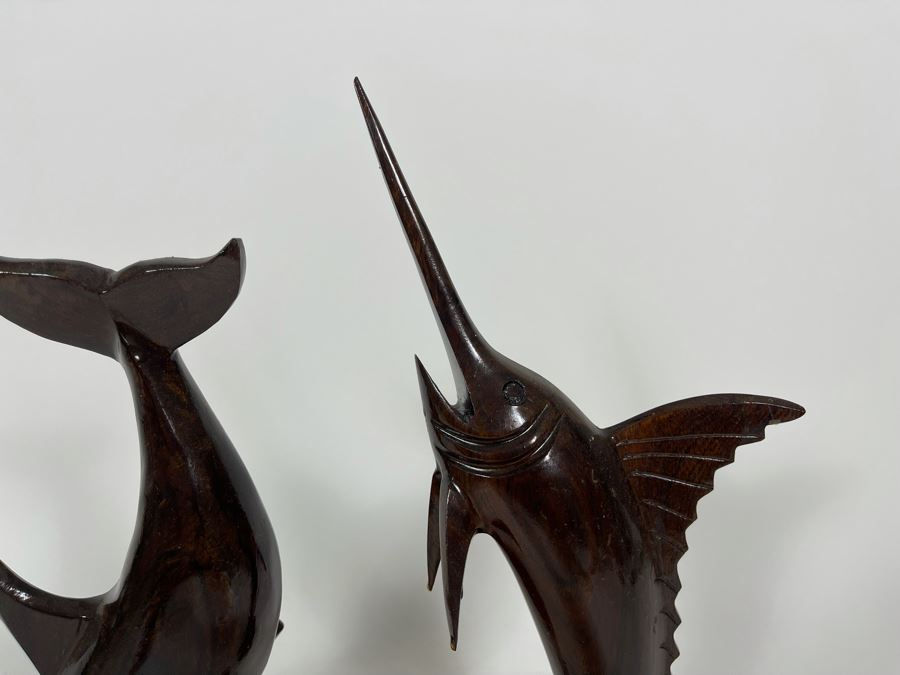 Hand Carved Wooden Dolphin 9H And Sailfish 11H Sculptures Figurines [Photo 4]