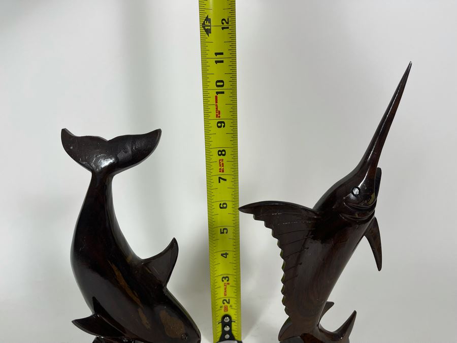 Hand Carved Wooden Dolphin 9H And Sailfish 11H Sculptures Figurines [Photo 8]
