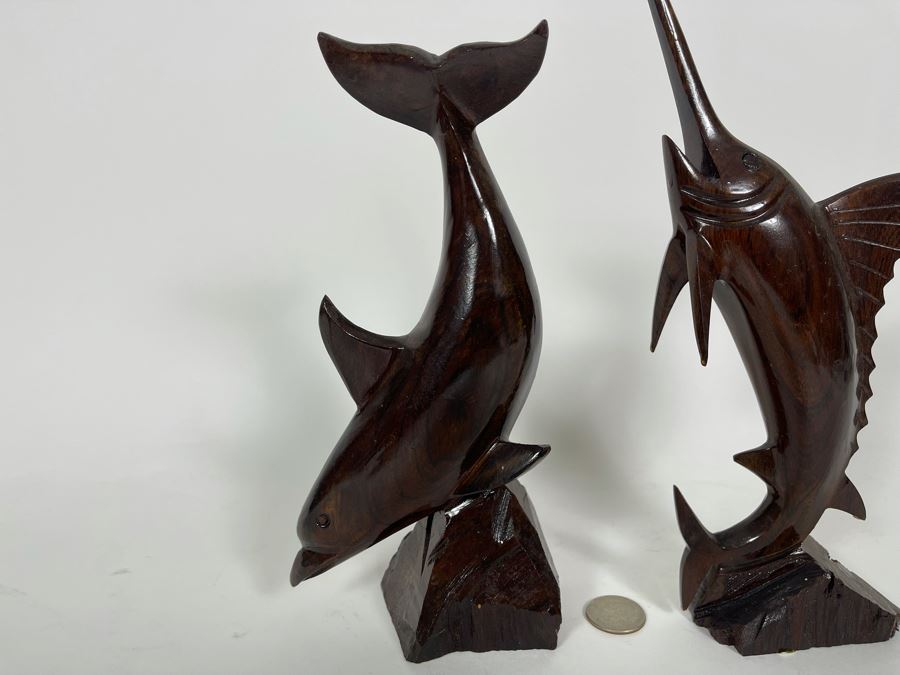 Hand Carved Wooden Dolphin 9H And Sailfish 11H Sculptures Figurines [Photo 5]
