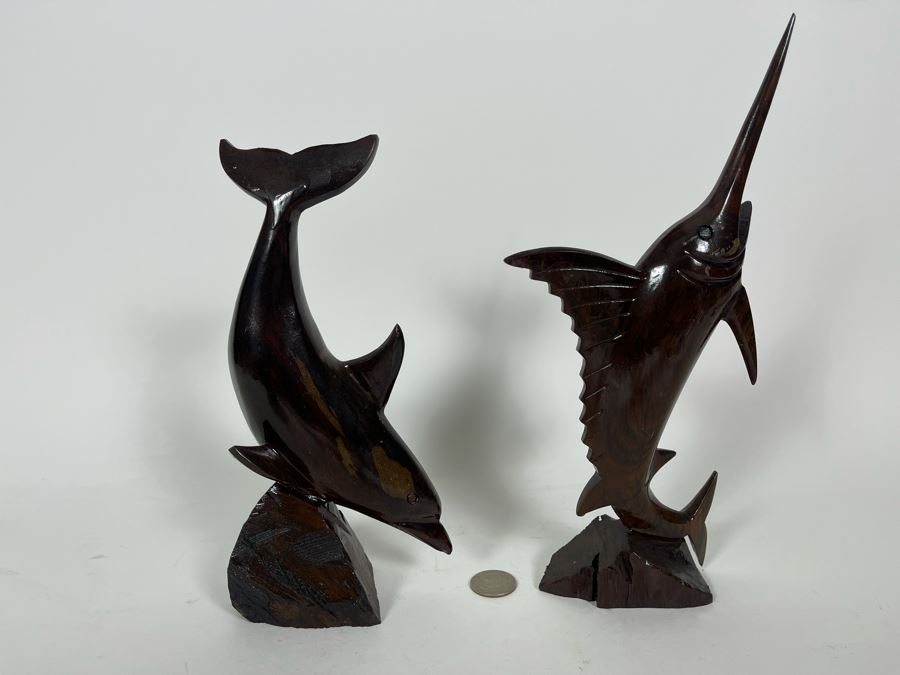 Hand Carved Wooden Dolphin 9H And Sailfish 11H Sculptures Figurines [Photo 7]