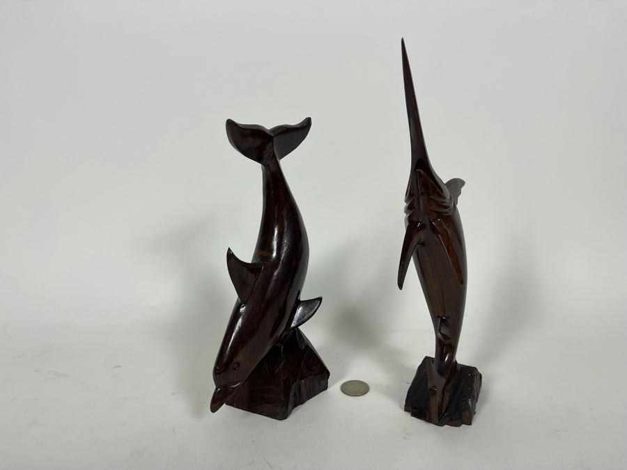 Hand Carved Wooden Dolphin 9H And Sailfish 11H Sculptures Figurines [Photo 6]