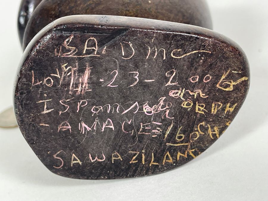 Signed Original African Swaziland Carved Stone Sculpture Of Woman With Child 8.5H [Photo 9]