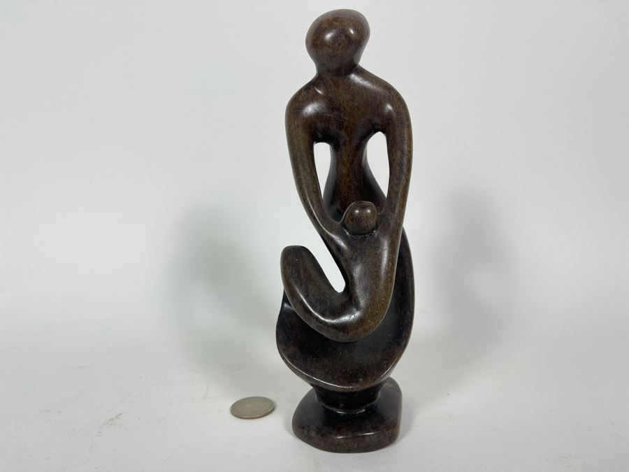 Signed Original African Swaziland Carved Stone Sculpture Of Woman With Child 8.5H [Photo 4]