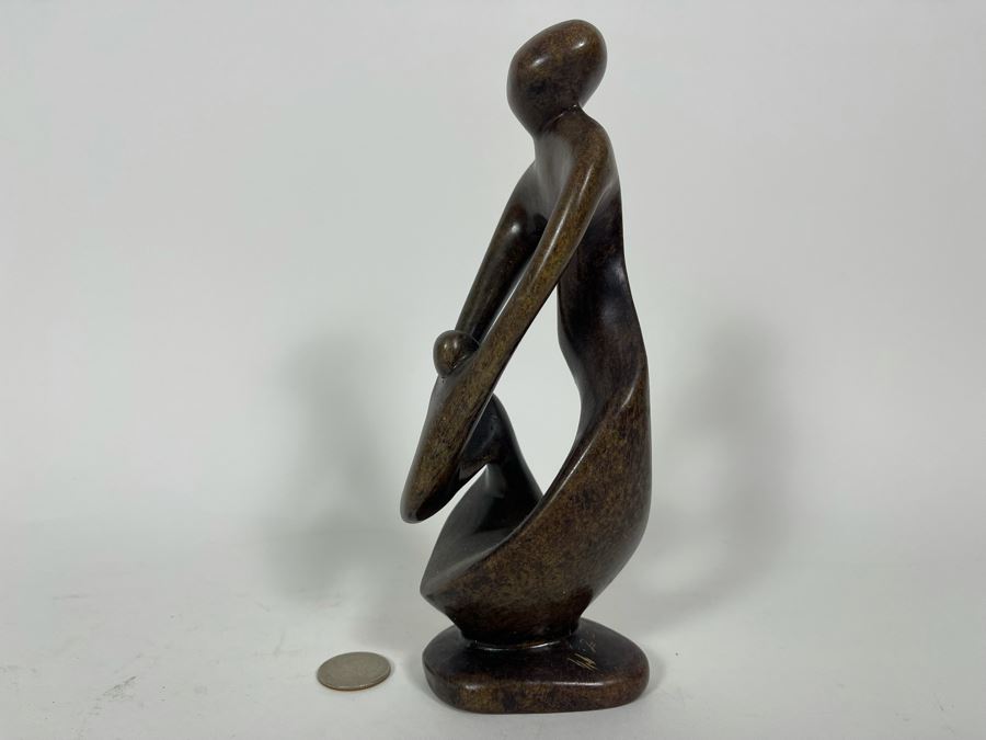 Signed Original African Swaziland Carved Stone Sculpture Of Woman With Child 8.5H [Photo 3]