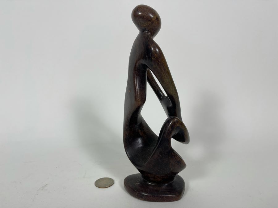 Signed Original African Swaziland Carved Stone Sculpture Of Woman With Child 8.5H [Photo 6]