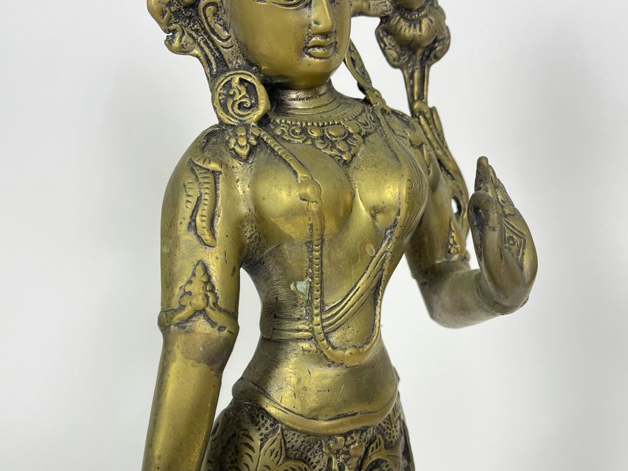 Brass Tibetan Buddhist Deity Standing Tara Sculpture From India 16.5'H [Photo 7]