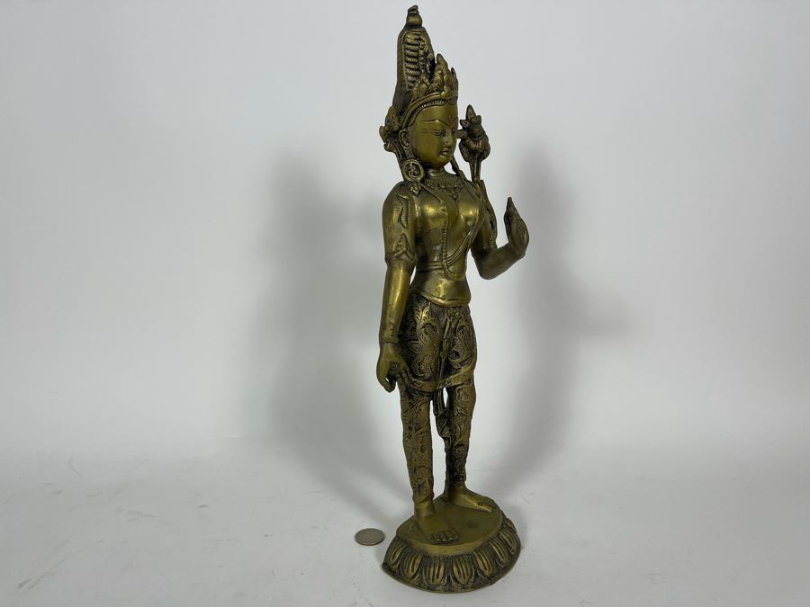 Brass Tibetan Buddhist Deity Standing Tara Sculpture From India 16.5'H [Photo 5]