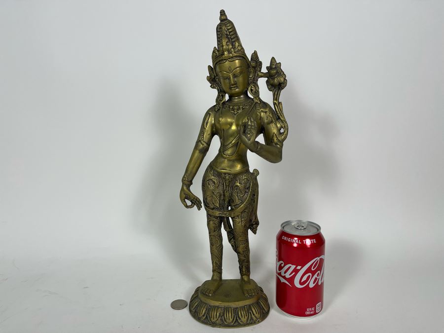 Brass Tibetan Buddhist Deity Standing Tara Sculpture From India 16.5'H [Photo 2]