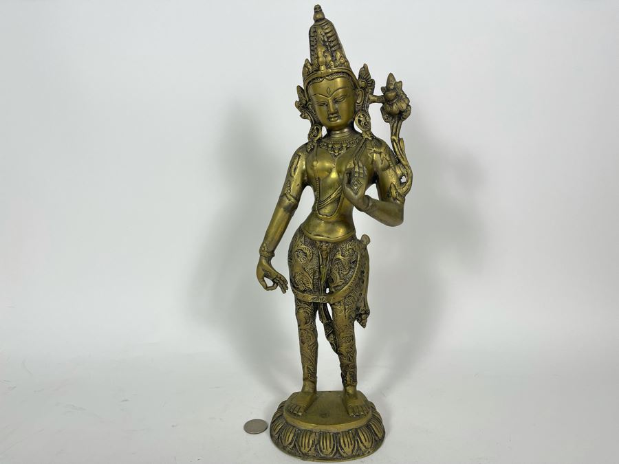 Brass Tibetan Buddhist Deity Standing Tara Sculpture From India 16.5'H [Photo 4]